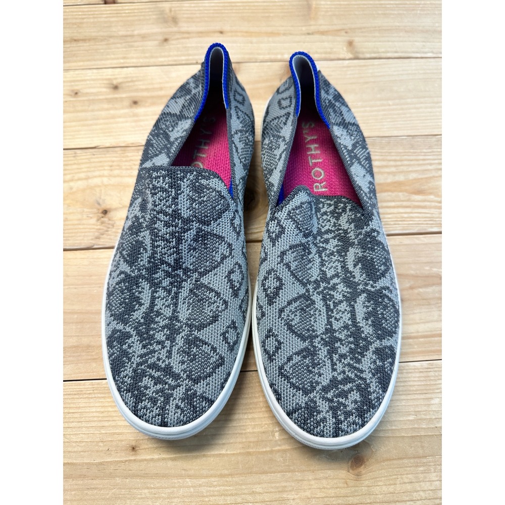Rothys The‎ Sneaker Grey Python Snake Print Slip On Knit Shoes Womens 6.5